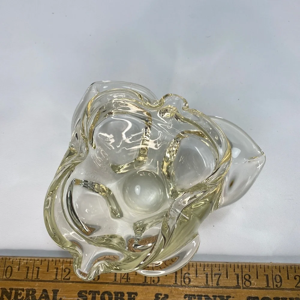 Vtg 80s Crystal Hand Blown Fish Bowl Bouquet Flower Vase Action International